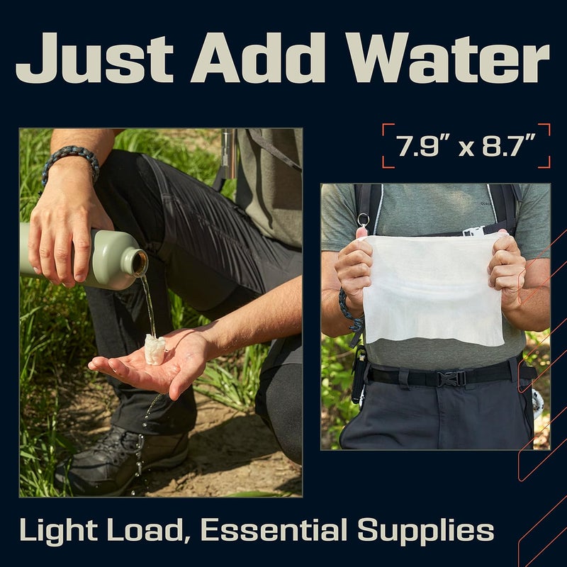 PREPARED4X Compressed Towel Tablets - 100% Bamboo Camping Toilet Paper Tablets, Great for Hiking, Travel and Backpacking - Disposable Washcloths, Body Wipes, Paper Towel Coin Tissue - 100/250/500 Pack - Image 4